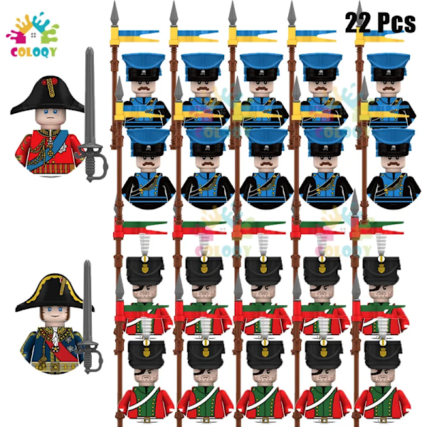 Leksaker för barn Napoleonkrigen infanteri byggklossar franska lansörer mini actionfigurer leksaker för juguetes julklappar 22pcs(.111)