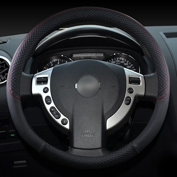 Läderrattöverdrag för Nissan Teana Qashqai Juke Primera Versa Almera Terrano Kicks March Murano 350Z Terrano NV200 Black