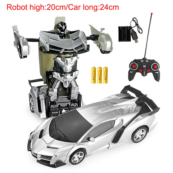 24cm 1:18 RC-bil leksak fjärrstyrd transformationsrobot en knapp deformation elektrisk fjärrstyrd leksak polisbilar för barn pojke e01 USB(.107)