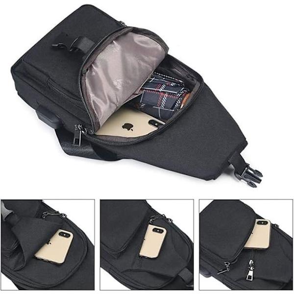 Crossbody-väska för män, bröstväska, rese-ryggsäck för män, svart