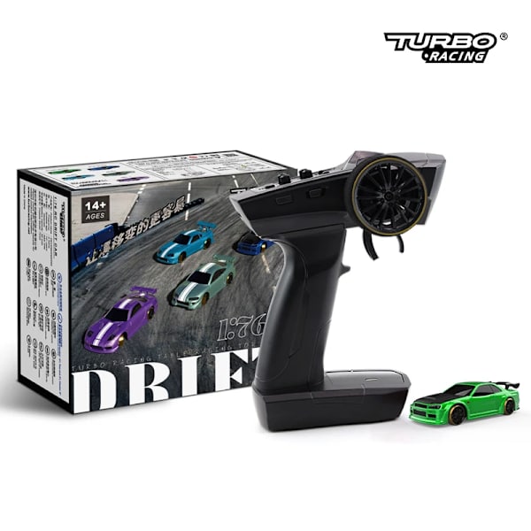 Turbo racing 1:76 c64 c61 c62 c63 c74 drift RC-bil med gyro radio full proportionell fjärrkontroll leksaker RTR för barn och vuxna C64 Green