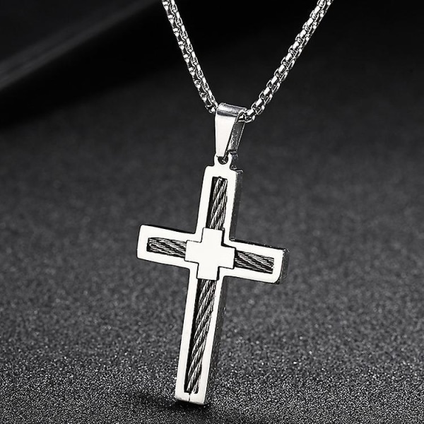 Christian Cross Necklace - Stålfarget anheng for menn, kvinner og gutter, en beskyttende dåpsamulett for smykker
