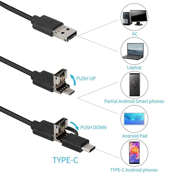 Typ C inspektionskamera 8mm 1080p flexibel hård kabel slangendoskop mini USB endoskop för Android smartphone PC 8mm soft cable 1M 8mm