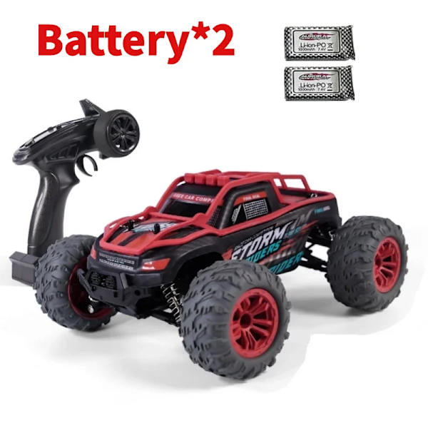 RC-bil 50 km/h hög hastighet kvalitet 4WD racing lastbil bilar crawler terräng fjärrkontroll drift leksak för barn present pojkar Red 2 Batteries