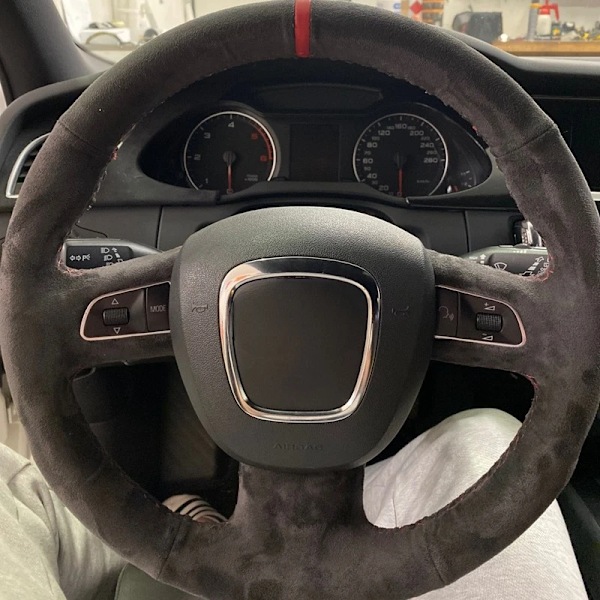 Svart mockabands rattöverdrag för Audi A3 8P Sportback A4 B8 Avant A5 8T A6 C6 A8 D3 Q5 8R Q7 4L S3 S4 S5 Seat Exeo