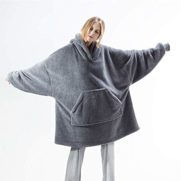 Mub- Höst och vinter casual lös tjock plysch parets hemkläder plysch hoodie filt grey Roman grey 100cm