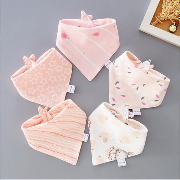 Aqsacokiya 5-pack Baby Bandana Haklappar - Justerbar Knapp - 100% Bomull - Pojkar Och Flickor Mode 5 different colors