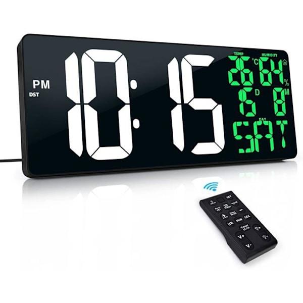 16\" LED Digital Väggklocka Stor Display Med Fjärrkontroll Stor Skärm Timer Nedräkningstimer Black
