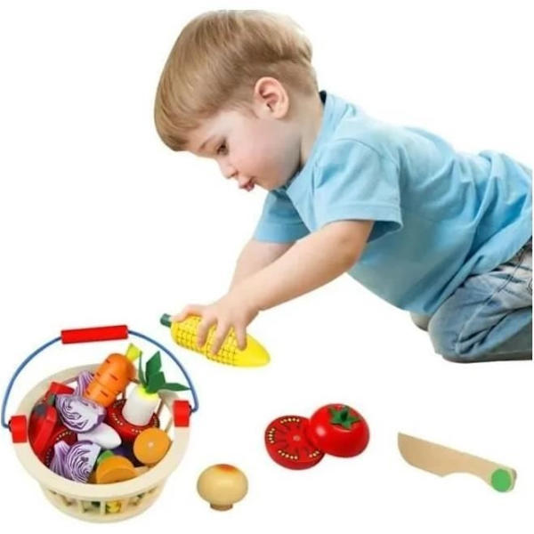 14 st Fruktskärleksleksaker Trägrönsaksskärande matleksak Låtsaslek Köksleksak för barn 3-7 år