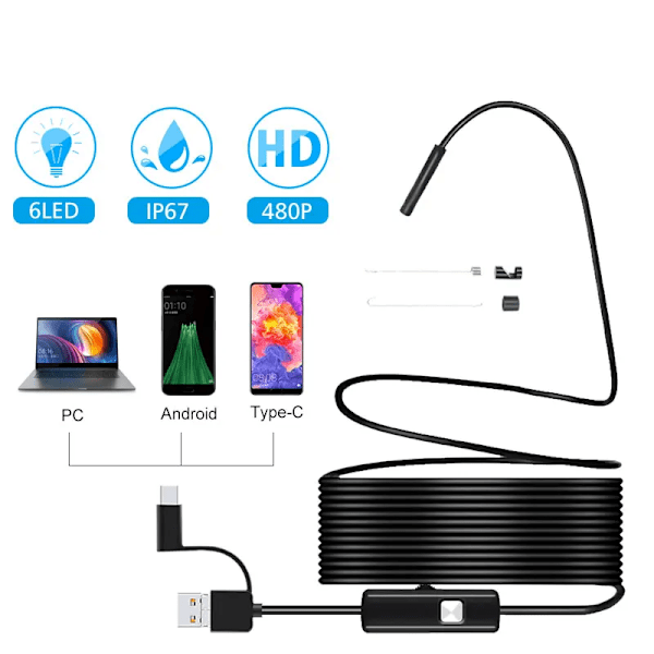 USB-endoskop för OTG Android-telefon, PC, Macbook, 5,5 mm boroskop, IP67 vattentät, bilspektion, slangkamera, verktygssats, 10 m soft cable 1M 5.5mm