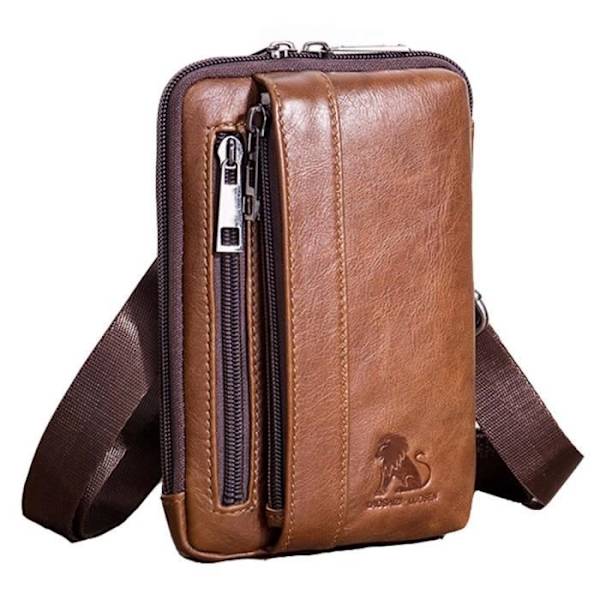 Läder Midjeväska - B - Storlek 12X3.5X19Cm - Dragkedja Brown