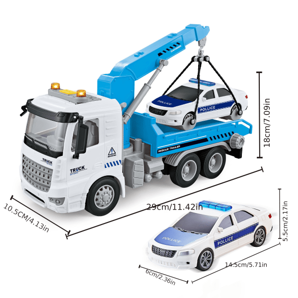 Lasten iso perävaunu lelu poika tasainen tie pelastuskuljetus lelu auto riippuva auton suunnittelu Pieni auto Blue Trailer + Police Car
