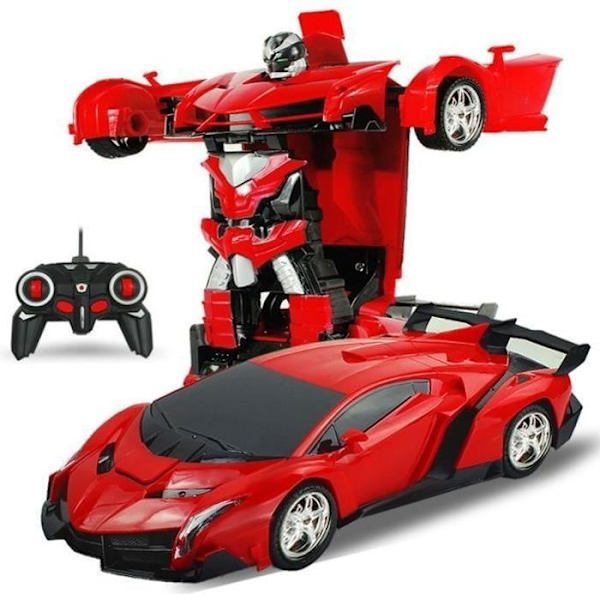 2-i-1 Rc Sport Transformationsbil Robot Fjärrkontroll Deformationsbilsleksak Red, black and white