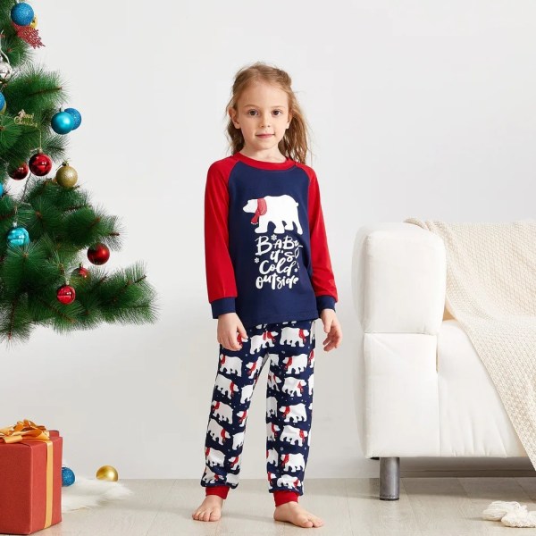 Nytt juleelement trykt foreldre-barn antrekk sett Isbjørn Print hjemmeinnredning og hjemme pyjamas klær sett Klassisk og komfortabelt populær Girl M