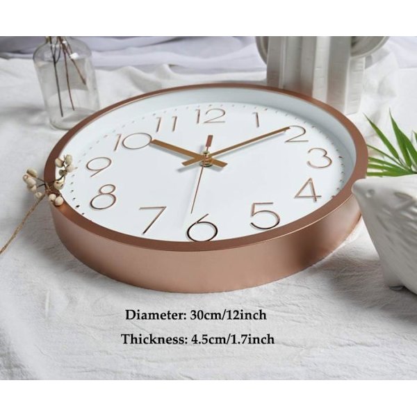 Modern Tyst Väggklocka för Vardagsrum Kök Sovrum, Diameter 30.5Cm - Roséguld