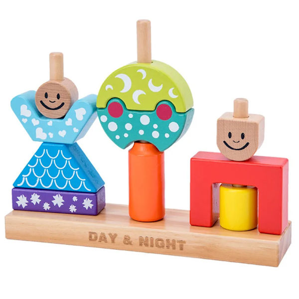 Montessori dag natt pelarblock kreativa tidiga pedagogiska träleksaker föräldra-barn interaktionsspel formbyggnadsblock With box