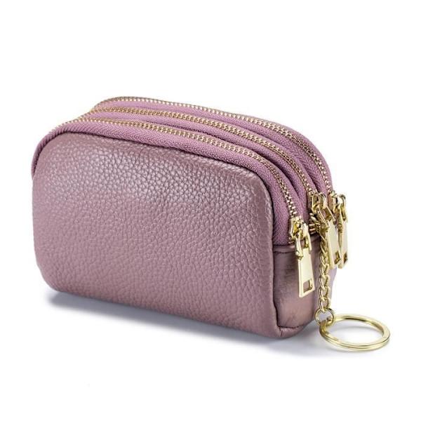 Plånbok - Dam - Lila - Nappa Läder - 3 Dragkedjor - Mjuk Purple
