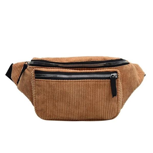 Midjeväska, Corduroy Magväska för Kvinnor, Semester, Vintage - Brun Typ