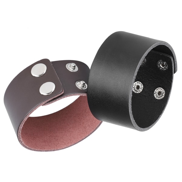 2 stk Punk-armbånd, retro håndlaget, justerbare armbånd med toppkornet skinn, svart + brun