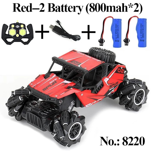 Paisible ny rock crawler elektrisk 4WD drift RC-bil 2,4 GHz fjärrkontroll stunt spray leksaksbilar för pojkar maskin på radiokontroll 8220 Red-800mahX2