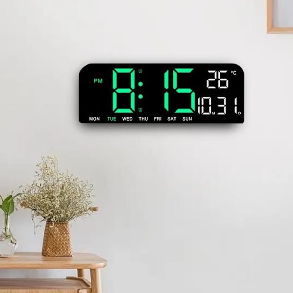 Digital väckarklocka - Garosa - Stor LED-display - Justerbar ljusstyrka - Dubbellarm - Temperaturvisning Blue, Green