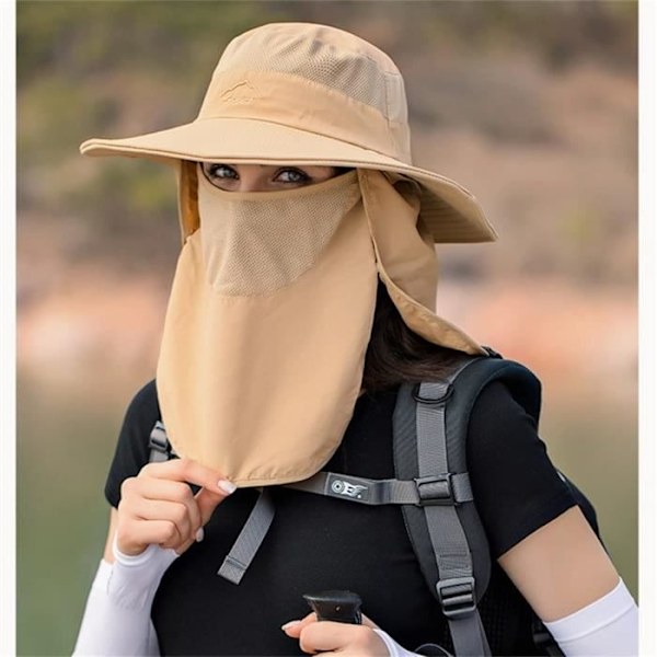 Fiskarhatt - Khaki - UV-solskydd - Bred brätte - Ansiktsskydd - Nackskydd Khaki