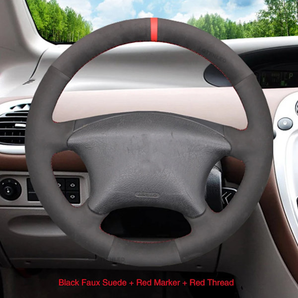 Svart PU konstläder rattöverdrag för Citroen Xsara Picasso Berlingo 2001-2010 C5 2001-2006 Peugeot Partner 2003-2008 Faux Suede