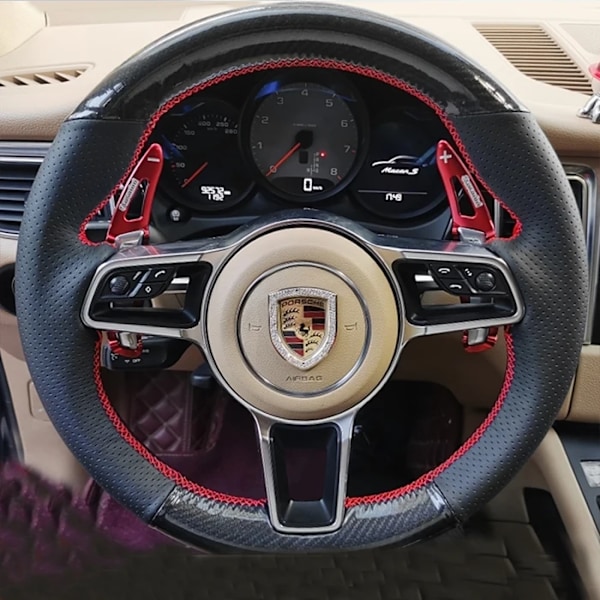 Handsydd rattöverdrag i svart kolfibermocka med halkfritt grepp för Porsche Taycan Cayenne Macan Panamera 718 911 style 6