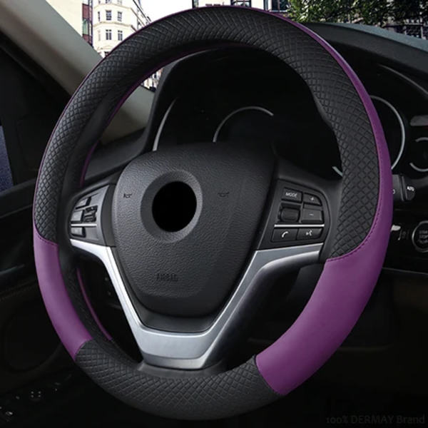 100% Dermay Märkesläder Universal Bilrattstyrningsöverdrag 37cm-38cm Bilstyling Sport Auto Rattöverdrag Halkskydd PURPLE