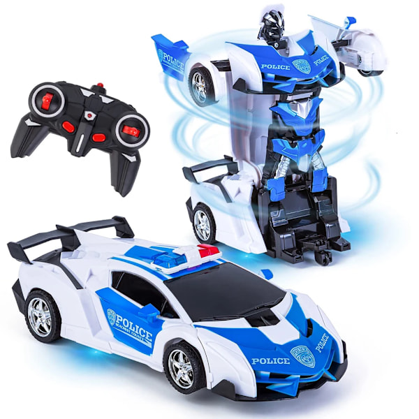 2-i-1 elektrisk RC-bil transformationsrobotar leksaker för barn pojkar utomhus fjärrkontroll sportdeformation bil robotmodell leksak white