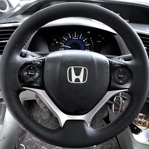 DIY handsydd rattöverdrag i svart mikrofiberläder för Honda Civic Civic 9 2012-2015