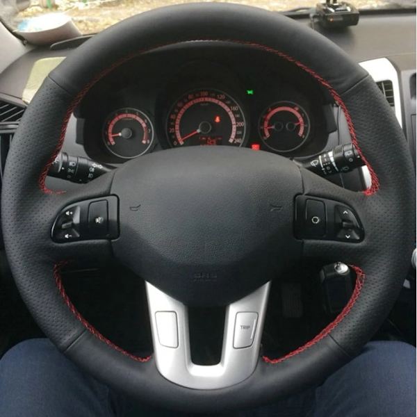 DIY handsydda svarta konstläder rattöverdrag för Kia Sportage 3:e generationen 2011-2014 Kia Ceed 2010