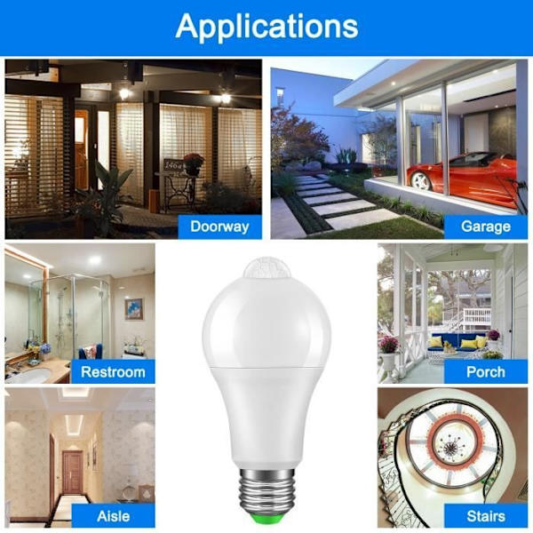 Rörelsesensorlampa, Zanflare 12W E27 LED-lampa PIR Infraröd sensor, Auto På/Av (2-pack) cold white
