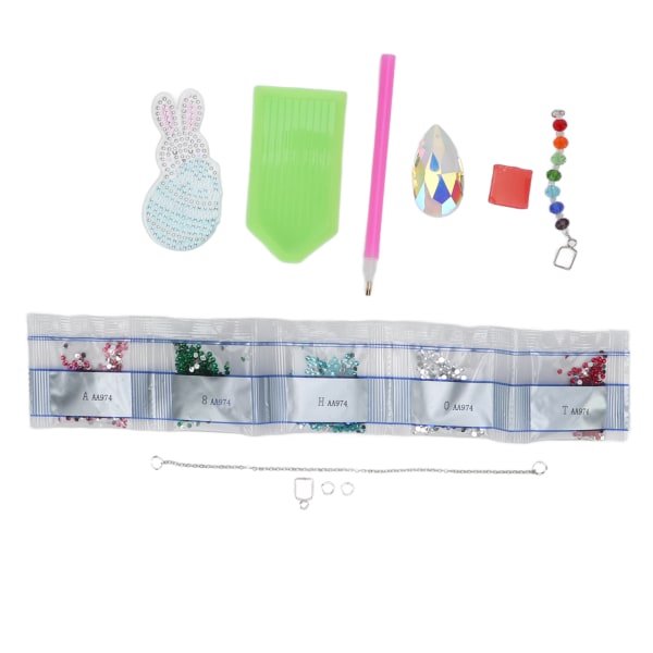 Strassmålning Bunny Pendant Roterande Färgad Hängande Metallkedja PVC DIY Strassmålningssats för hem