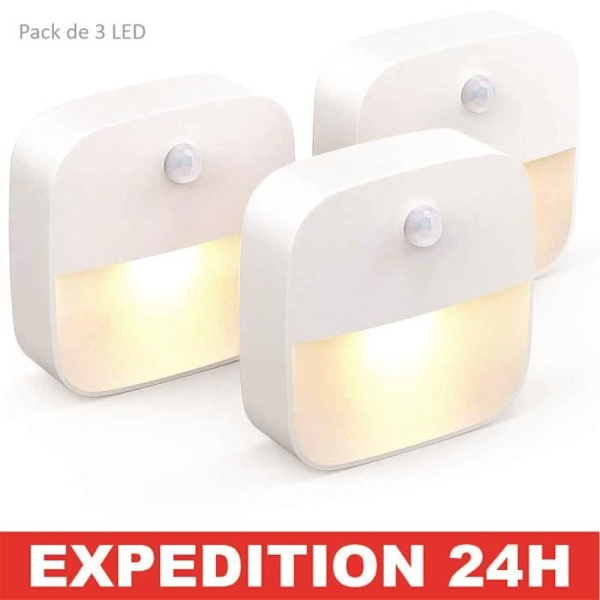 3 Led Nattlampa, Väggmonterad Nattlampa Med Självhäftande Rörelsesensor, Väggmonterad Nattlampa För Badrum, Sovrum,