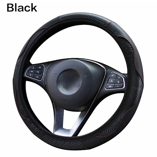 Rattstyrningsöverdrag för bil, andningsbart, halkfritt, PU-läder, passar rattar 37-38 cm black