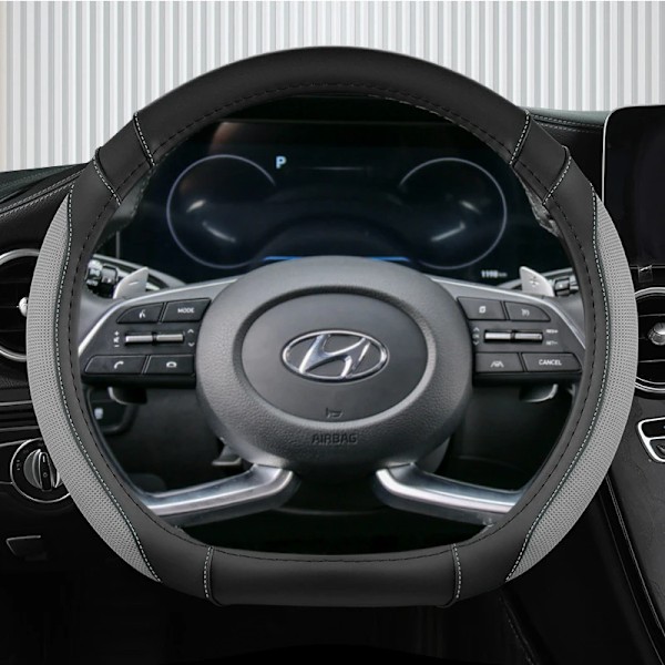 Isilke + läder D-formad rattöverdrag för Hyundai Creta II 2021 2022 biltillbehör GREY