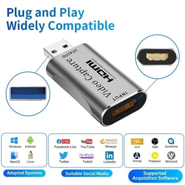 Audio Video Capture Card, HDMI till USB 3.0 Full HD 1080P, HDMI Video Capture Enhet för Videoredigering/Gaming/Streaming