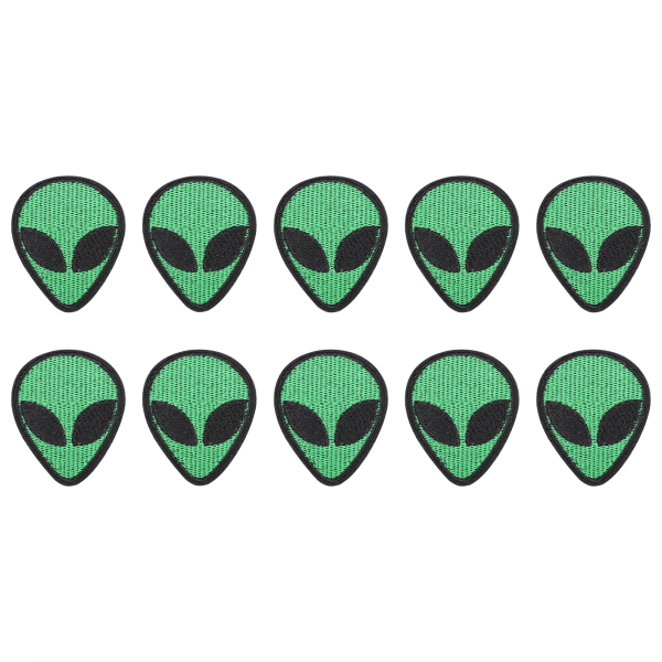 10 stk brodert lapp Alien hodeform dekorativt stoffklistremerke Grønt for klær