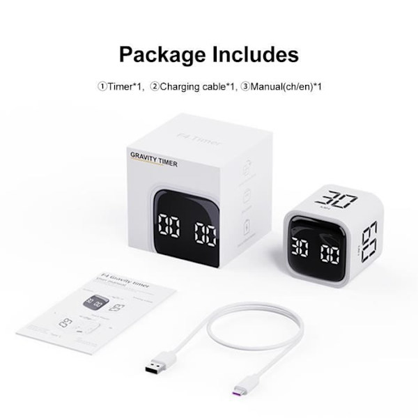 Kökstimer - Qingque - Led Digital Timer - Vit - G-Sensor - 500 Mah White