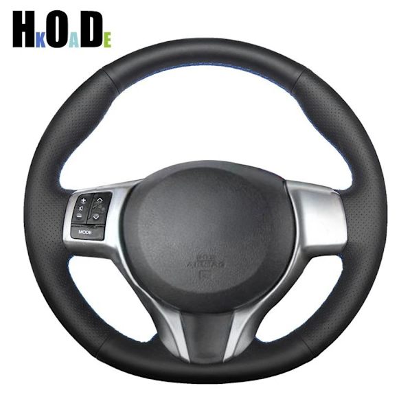 Svart PU konstläder handsydd rattöverdrag för Toyota Yaris 2012 2013 2014 2015 2016 2017 2018