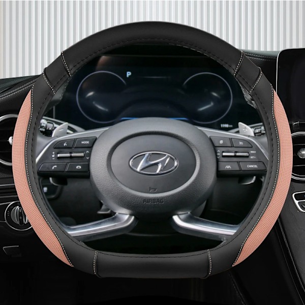 Isilke + läder D-formad rattöverdrag för Hyundai Creta II 2021 2022 biltillbehör COFFEE