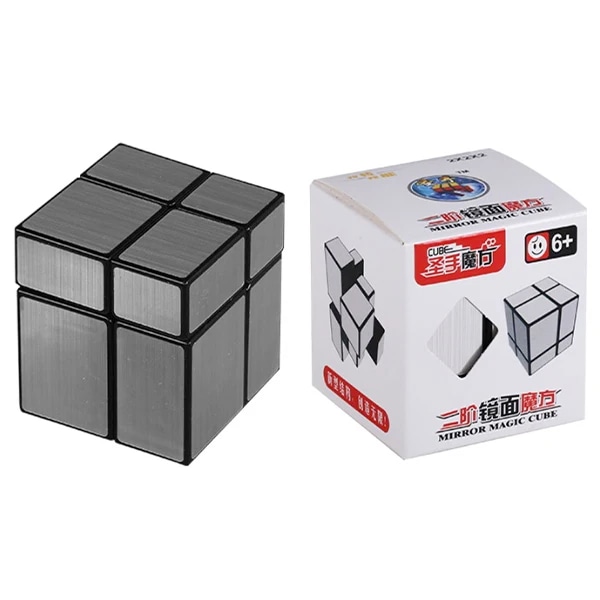 [Ecube] Sengso 2X2X2 Spegelkub Block Kub Pussel Magisk Kub Speed Cubo Magico 2X2 Lärande Utbildningsleksaker För Barn Pojkar Black Silver Sticker