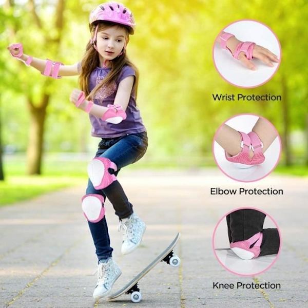 Rullskridskoskydd för barn, 6 st Knäskydd Armbågsskydd Armskydd och Handledsskydd, för rullskridskoåkning Cykel Skateboard s Pink
