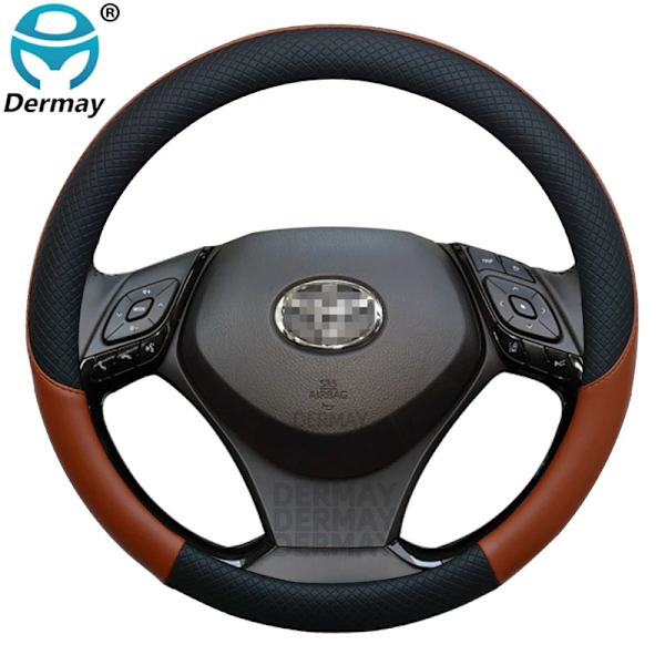 100% Dermay-märkes läder sportbil rattöverdrag för Toyota CHR C-HR biltillbehör Brown