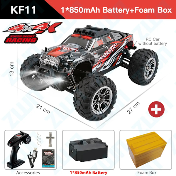 Zwn kf11 2.4g terrängbil RC-bil 4WD 33km/h elektrisk hög hastighet drift racing IPX6 vattentät fjärrkontroll leksaker för barn gåvor KF11 1B Foam Box