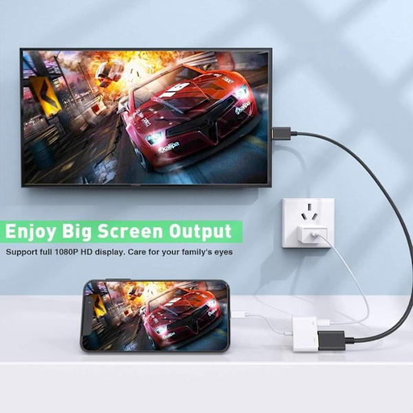 HDMI-adapter för kompatibel med Iphone till TV, 1080P Digital AV-adapter, Synkroniseringsskärm, HDMI-anslutning för kompatibel med Iphone och Ipad
