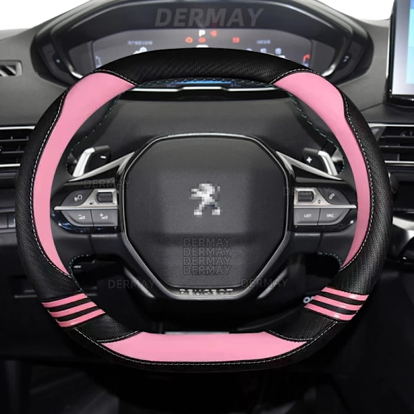 Rattskinnsöverdrag för Peugeot 208 e208 2020 2021 2022 - Söt kolfiber PU-läder för tjejer, biltillbehör, interiör Pink