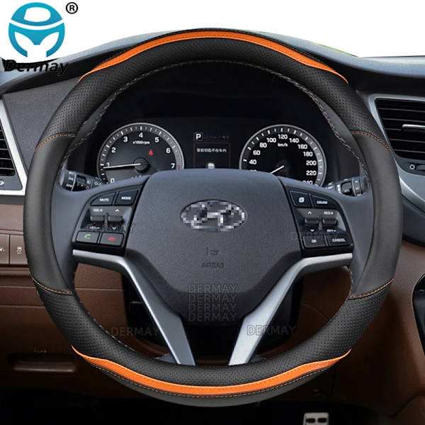 Rattskinnsöverdrag i PU-läder med kolfiber för Hyundai Tucson 2004~2022 NX4 IX35 2016 2017 2019 2021 2022 - Biltillbehör O shape- Orange