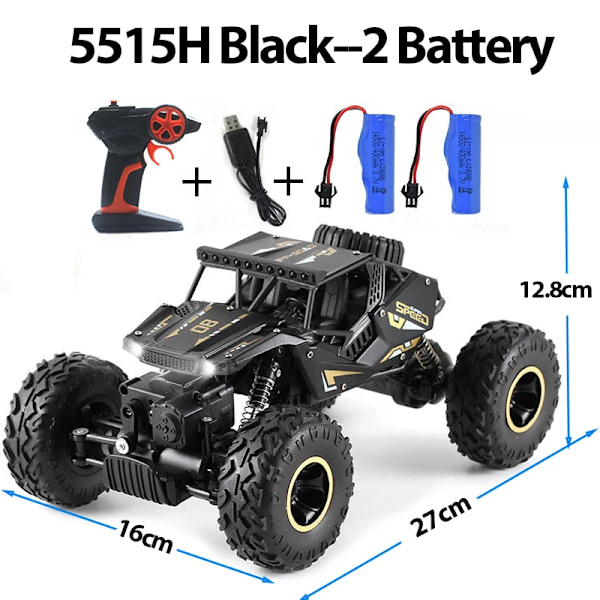 Leksak för pojkar 4wd 2wd 2.4ghz rc bil rock crawler elektrisk fjärrstyrd bil maskin på radiostyrning 4x4 terrängbil leksak 5515-Black-2 Battery